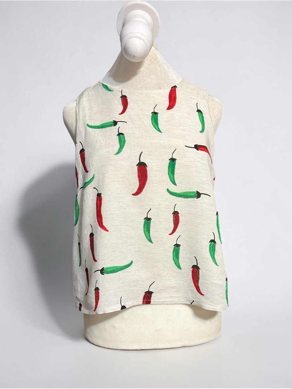 Truth Chili Pepper Print Linen Blend Sleeveless Tank Top Size Small